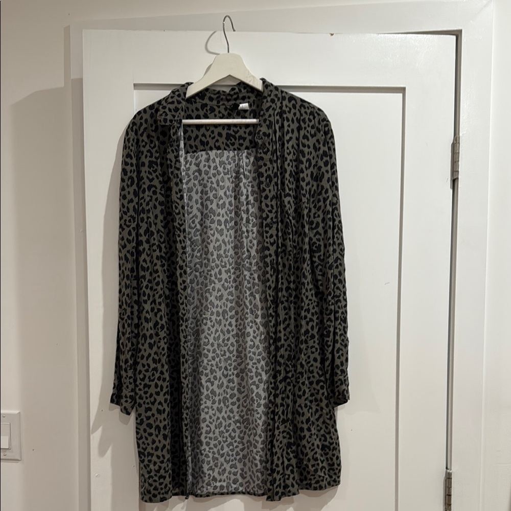 Divided Black and Gray Leopard Print Button Down Shirt